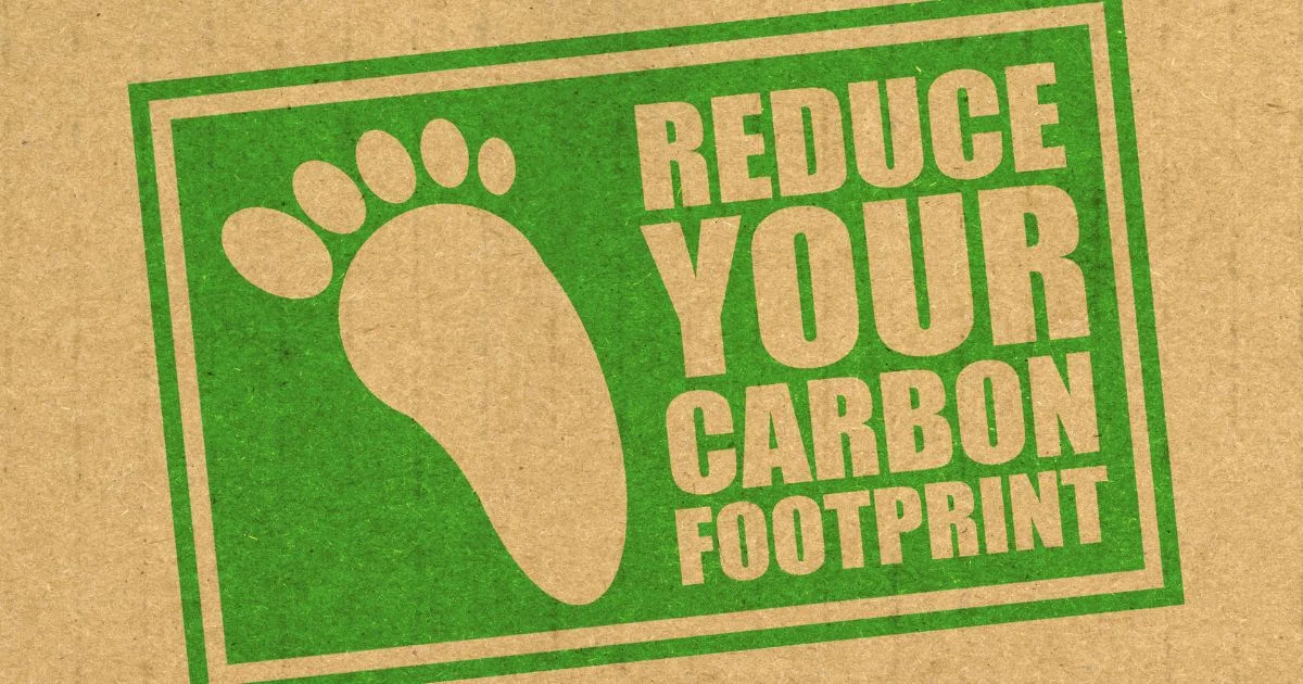 Green footprint graphic with text reading Reduce Your Carbon Footprint